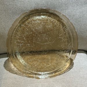 Jeannette Iridescent Floragold Depression Glass Tray Platter